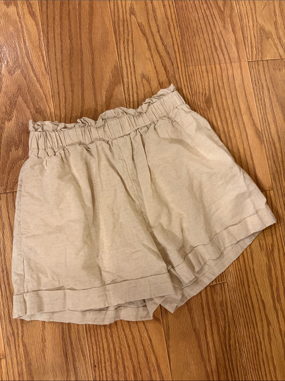 Crescent Beige High Rise Linen Shorts Women Size M Classic Coastal Old Money - Picture 2 of 4
